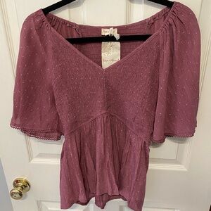 Hem & Thread Mauve Blouse with Flutter Sleeves